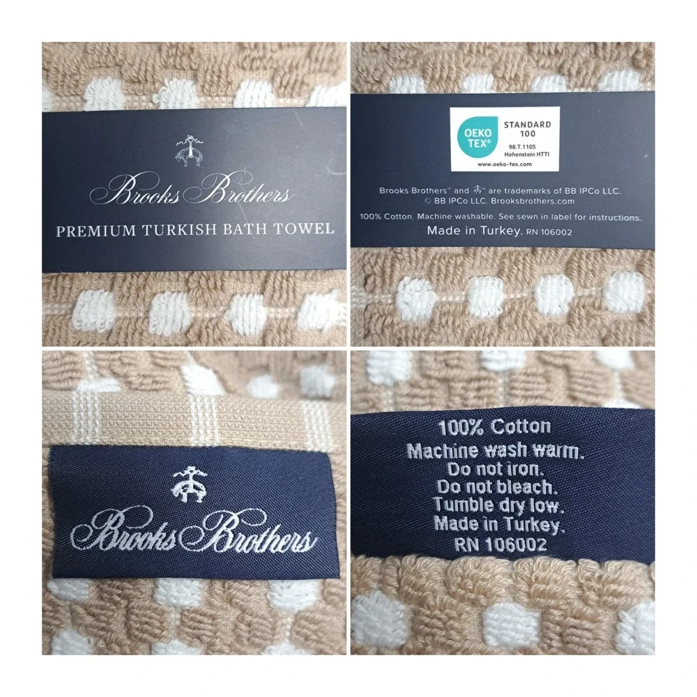 Brooks Brothers 4 Piece Set Premium Turkish TOWEL SET 2 Bath /2 Tip Tan &‎ White